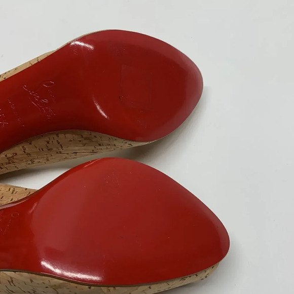 Christian Louboutin Peep Toe Sling Back Light Brown Cork Heels Size 35.5 | 5.5 - Picture 12 of 14